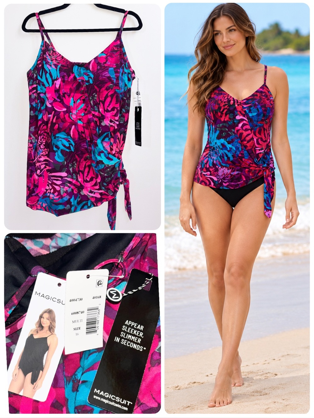 NWT Magicsuit Miraclesuit Alex Tankini Top  Swimsuit Coral Springs Side Tie 16